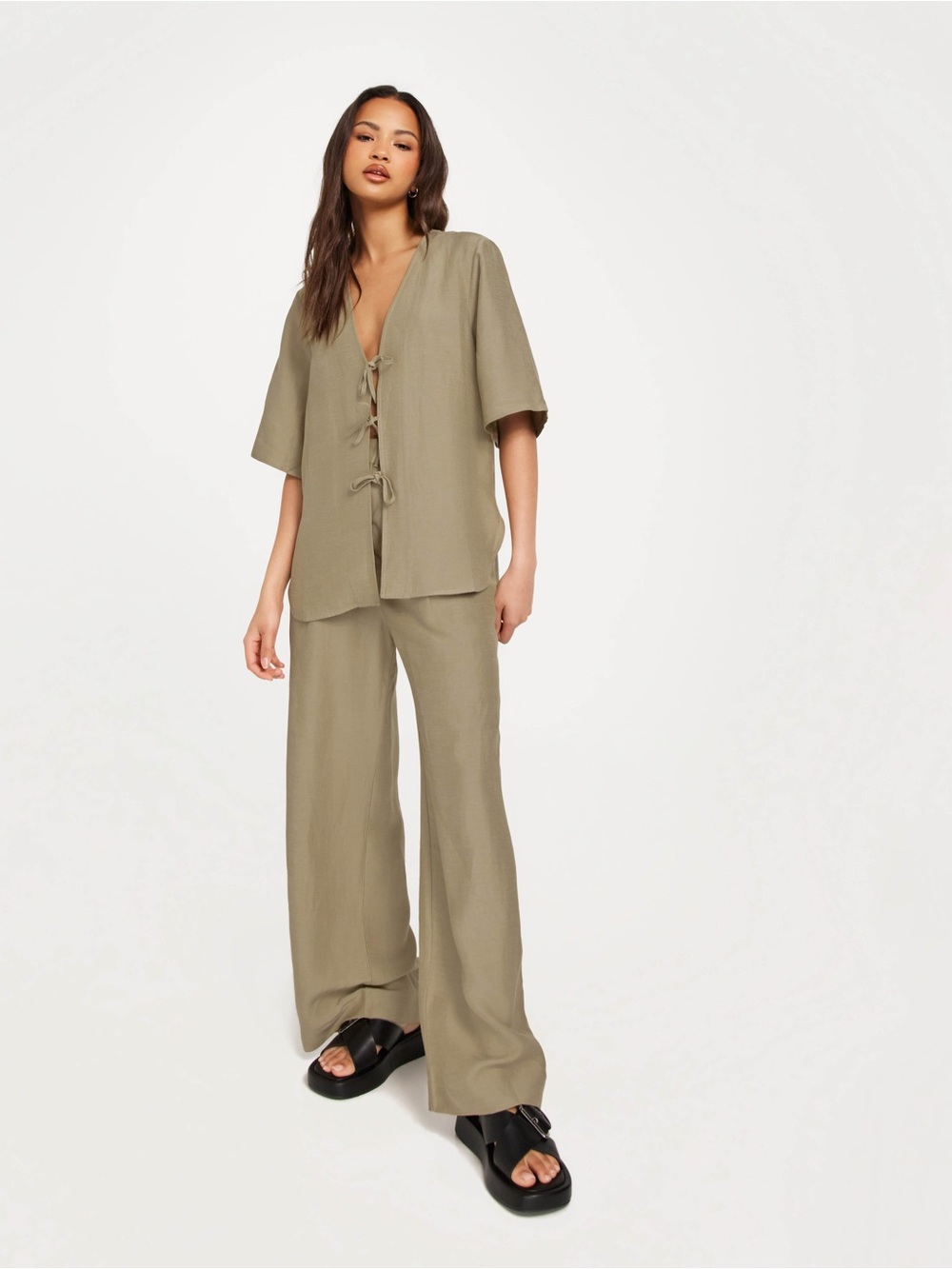 SAMSOE Jalia Wide Leg Trouser in Silver Sage XS